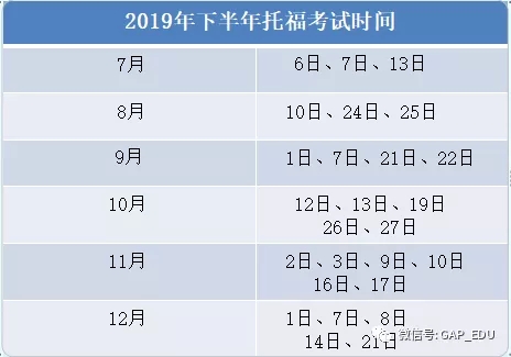 2019下半年标化考试时间表