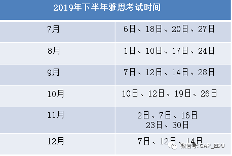 2019下半年标化考试时间表