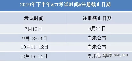 2019下半年标化考试时间表